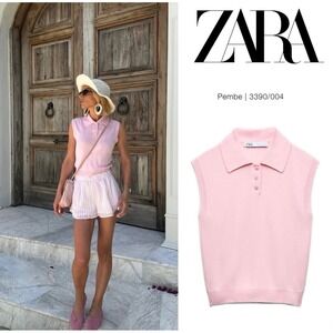 Zara Pink Sleeveless Polo Knit Top